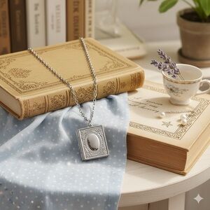 Vintage-Inspired Silver Book Locket Necklace 📖